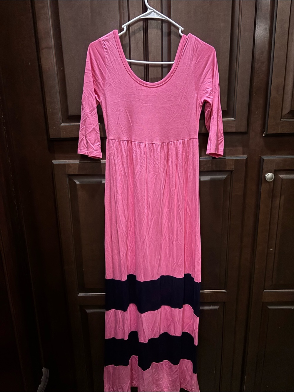 Pink and black Stripe Maxi Dress with Scoop Neck